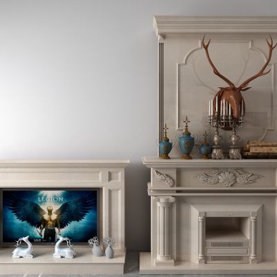 壁炉，镜子，柴火