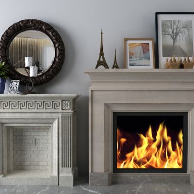 壁炉，镜子，柴火