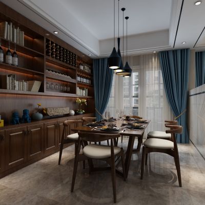 客厅，餐厅，大理石背景墙，组合沙发，餐桌，酒柜