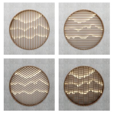 新中式假山山水花格背景墙