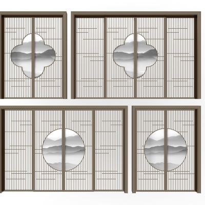 新中式夹丝玻璃推拉门