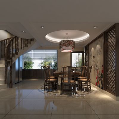 餐厅，餐桌，楼梯