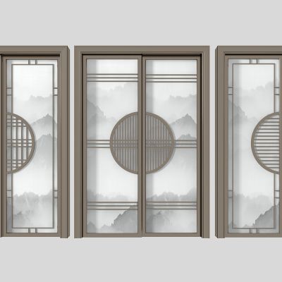 新中式夹丝玻璃推拉门