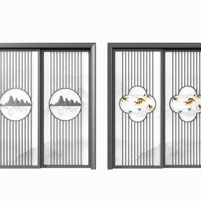 新中式夹丝玻璃推拉门