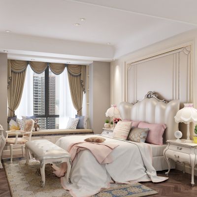 儿童房，卧室，床，梳妆台，窗帘