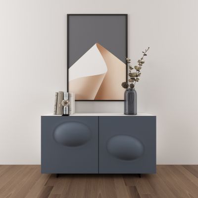 现代蓝色边柜摆件挂画组合