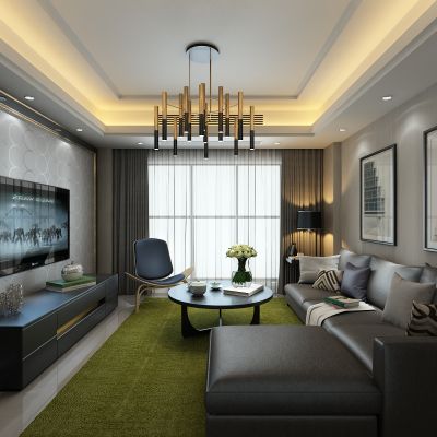 客厅，组合沙发，电视柜，电视墙