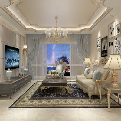 客厅，组合沙发，电视柜，电视墙