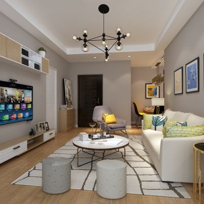 客厅，组合沙发，电视柜，电视墙