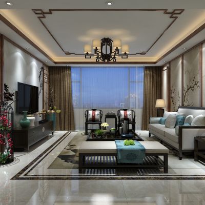 客厅，组合沙发，电视柜，电视墙