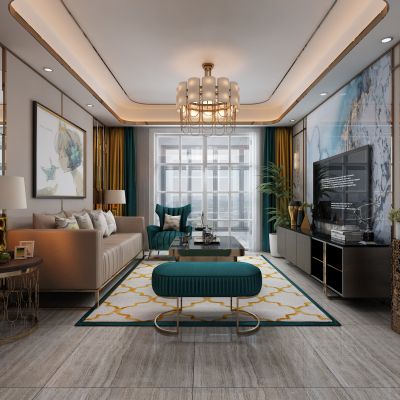 客厅，组合沙发，电视柜，电视墙