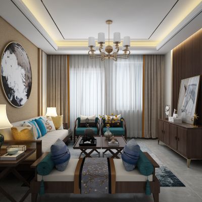 客厅，组合沙发，吊灯