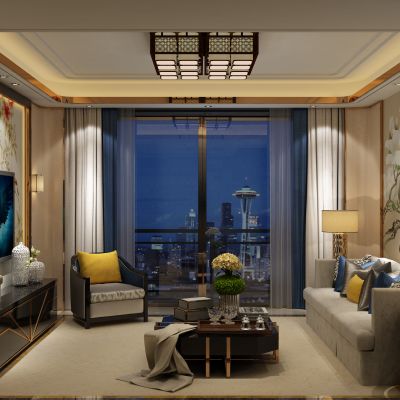 客厅，组合沙发，吊灯