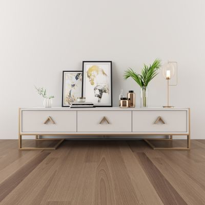 现代白色金属边柜摆件组合