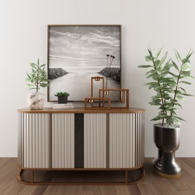 现代轻奢边柜植物盆栽组合