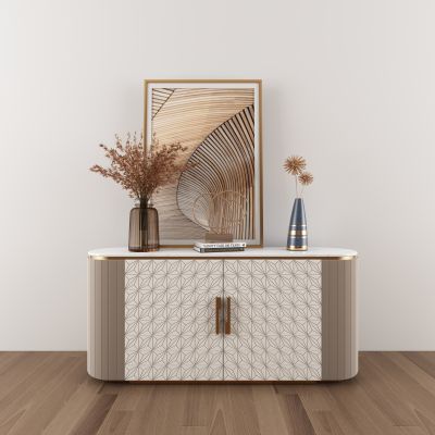 现代轻奢花瓶挂画边柜组合