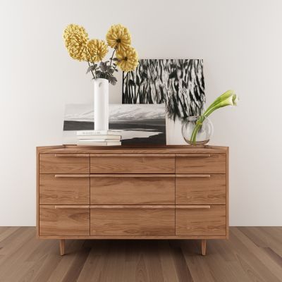 现代实木北欧边柜摆件花瓶组合