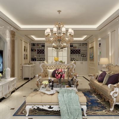 客厅，组合沙发，电视柜，电视墙