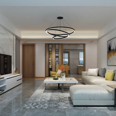 客厅，组合沙发，电视柜，电视墙