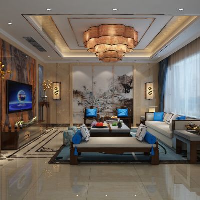 客厅，组合沙发，电视柜，电视墙