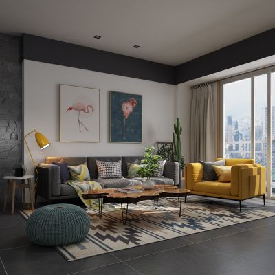 客厅，组合沙发，窗帘