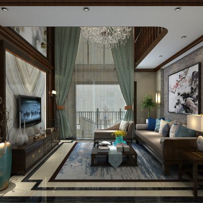 客厅，组合沙发，电视柜，电视墙