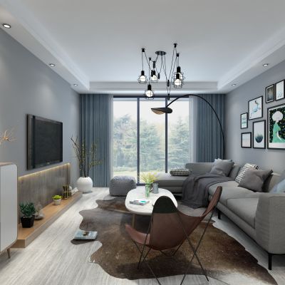 客厅，组合沙发，电视柜，电视墙