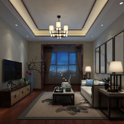 客厅，组合沙发，电视柜，电视墙