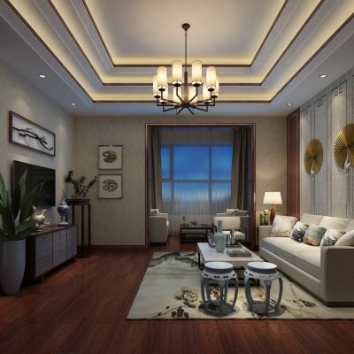 客厅，组合沙发，电视柜，电视墙