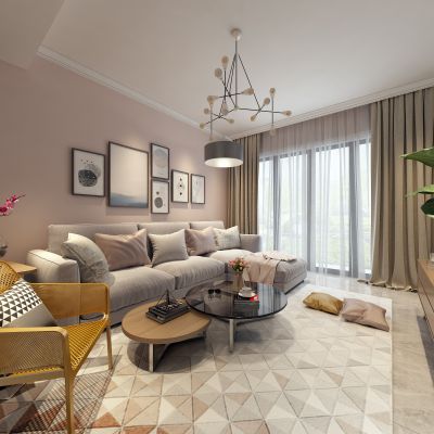 客厅，组合沙发，电视柜，电视墙