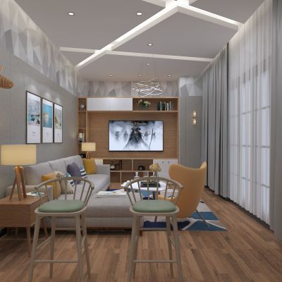 客厅，组合沙发，电视柜，电视墙