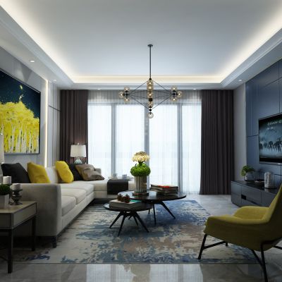 客厅，组合沙发，电视柜，电视墙