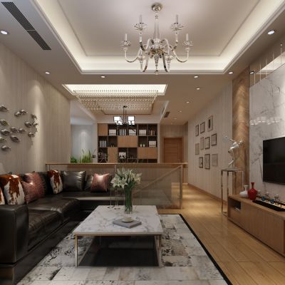 客厅，组合沙发，电视柜，电视墙