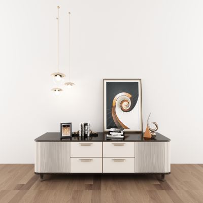 现代边柜挂画吊灯摆件组合