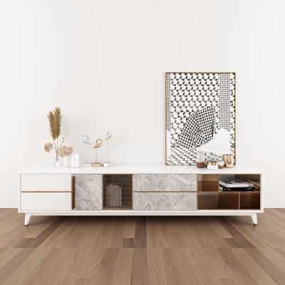 现代轻奢边柜挂画花瓶摆件组合