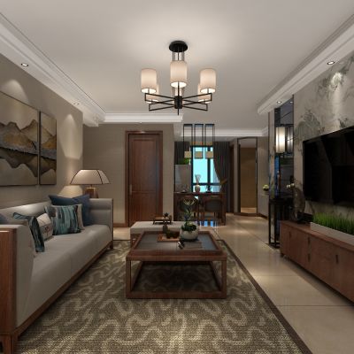 客厅，组合沙发，电视柜，电视墙