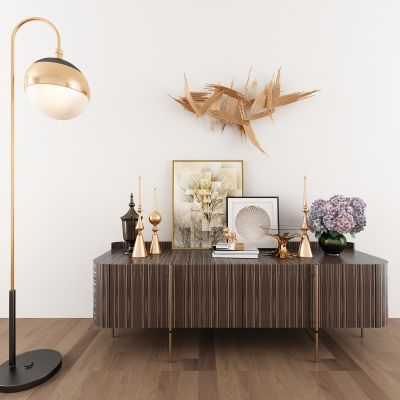 现代轻奢金属边柜墙饰摆件组合