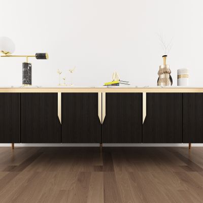 现代实木金属边柜摆件组合