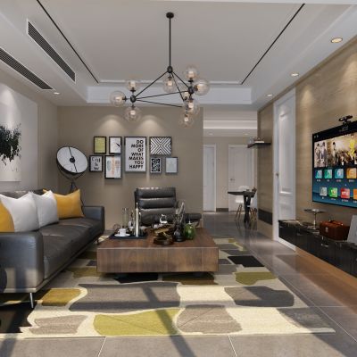 客厅，组合沙发，电视柜，电视墙