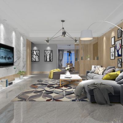 客厅，组合沙发，电视柜，电视墙