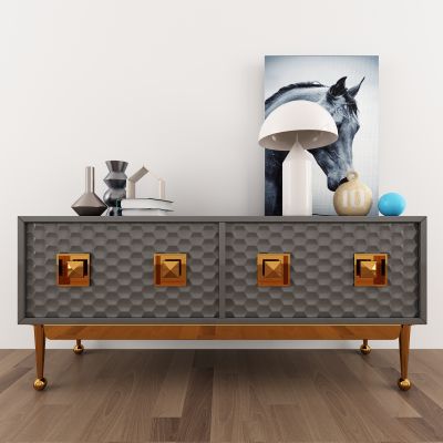 现代黑色金属边柜装饰画组合