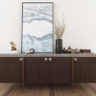 现代实木装饰画摆件边柜组合