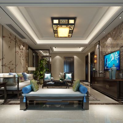 客厅，组合沙发，电视柜，电视墙