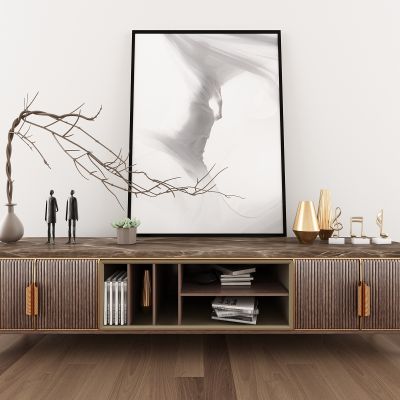 现代实木轻奢边柜挂画摆件组合