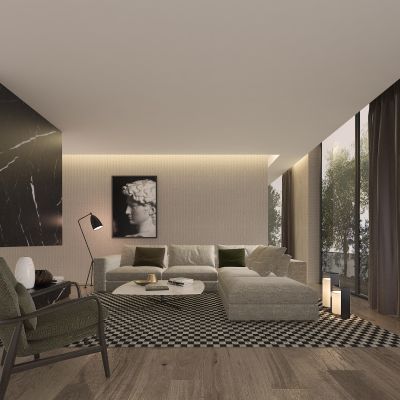 客厅，组合沙发，电视柜，电视墙