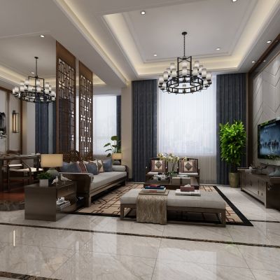 客厅，组合沙发，电视柜，电视墙