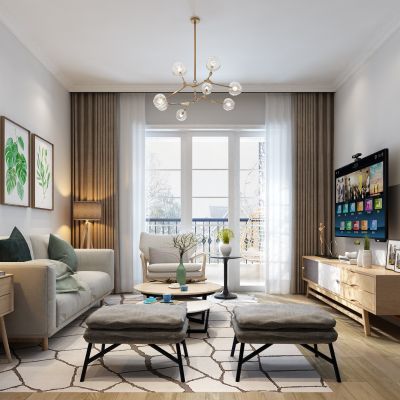 客厅，组合沙发，电视柜，电视墙