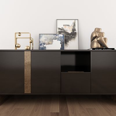 现代实木边柜摆件组合