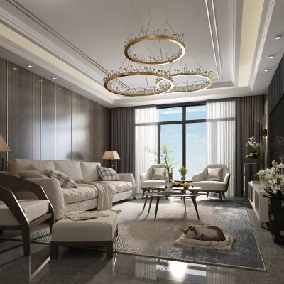 客厅，组合沙发，电视柜，电视墙