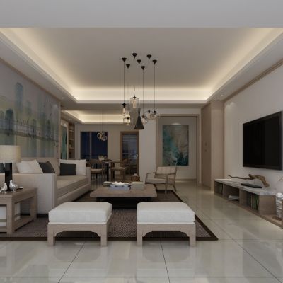 客厅，组合沙发，电视柜，电视墙